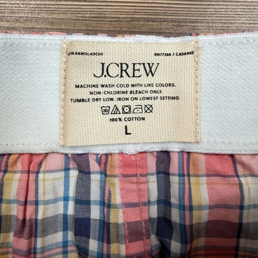 J.Crew Mens Size Large Woven Boxer Short Pink Blue Yellow Plaid CT735 New